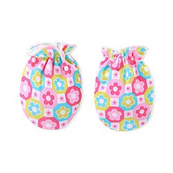 Babyhug 100% Cotton Knitted Cap Mittens & Booties with Floral Print- Pink