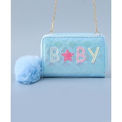 Babyhug Sling Bag with Sequin Baby Design & Fur Zipper - Blue