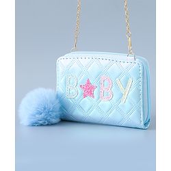 Babyhug Sling Bag with Sequin Baby Design & Fur Zipper - Blue
