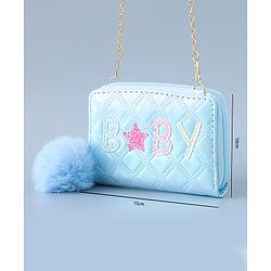 Babyhug Sling Bag with Sequin Baby Design & Fur Zipper - Blue