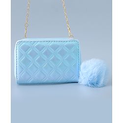 Babyhug Sling Bag with Sequin Baby Design & Fur Zipper - Blue