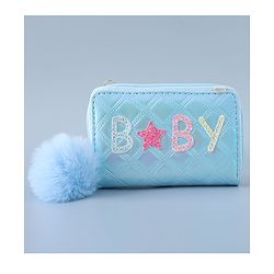 Babyhug Sling Bag with Sequin Baby Design & Fur Zipper - Blue