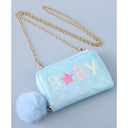 Babyhug Sling Bag with Sequin Baby Design & Fur Zipper - Blue