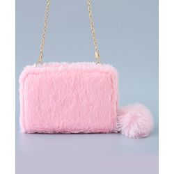 Babyhug Sling Bag with Teddy Applique & Fur Zipper - Pink