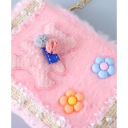 Babyhug Sling Bag with Teddy Applique & Fur Zipper - Pink