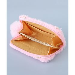 Babyhug Sling Bag with Teddy Applique & Fur Zipper - Pink