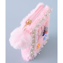 Babyhug Sling Bag with Teddy Applique & Fur Zipper - Pink