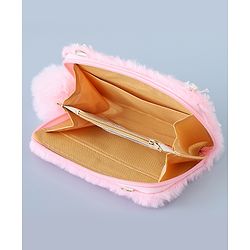 Babyhug Sling Bag with Teddy Applique & Fur Zipper - Pink