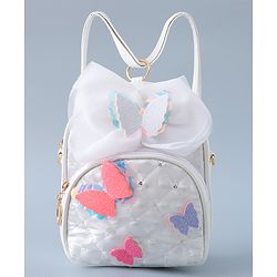 Babyhug Fashion Backpack with Butterfly Applique - Silver