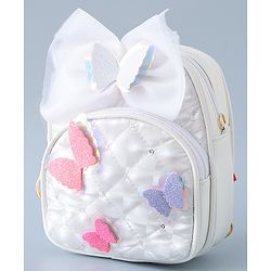 Babyhug Fashion Backpack with Butterfly Applique - Silver