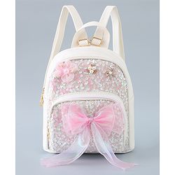 Babyhug Fashion Backpack with Flower & Bow Applique - White
