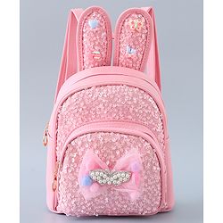 Babyhug Fashion Backpack with Bunny Design & Bow Applique - Pink