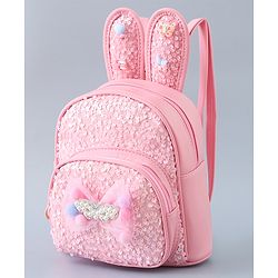Babyhug Fashion Backpack with Bunny Design & Bow Applique - Pink