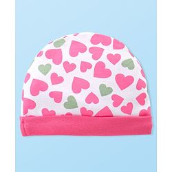 Babyhug 100% Cotton Knitted Cap Mittens & Booties with Heart Print- Pink