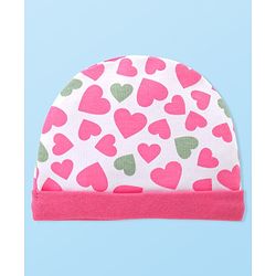 Babyhug 100% Cotton Knitted Cap Mittens & Booties with Heart Print- Pink