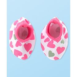 Babyhug 100% Cotton Knitted Cap Mittens & Booties with Heart Print- Pink