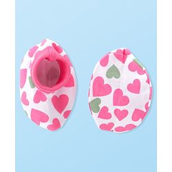 Babyhug 100% Cotton Knitted Cap Mittens & Booties with Heart Print- Pink