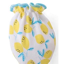 Babyhug 100% Cotton Cap Mittens And Booties Fruit Print -Yellow