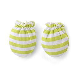 Babyhug 100% Cotton Knit  Cap Mittens & Booties Set Striped - Green  & White