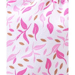 Babyhug 100% Cotton Knit Mittens & Booties Set Leaf Print- Pink & White