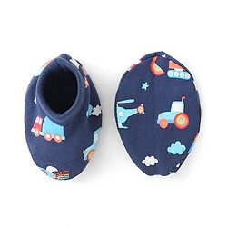 Babyhug 100% Cotton Knit Mittens & Booties Set Hot Air Balloon Print - Navy Blue