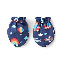 Babyhug 100% Cotton Knit Mittens & Booties Set Hot Air Balloon Print - Navy Blue