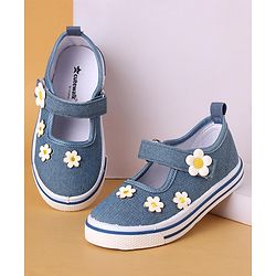 Cute Walk by Babyhug Velcro Closure Casual Shoes With Floral Applique - Blue