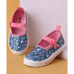 Cute Walk by Babyhug Slip On Casual Shoes With Bow Applique & Floral Print- Blue (Sole Line May Very)
