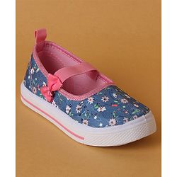 Cute Walk by Babyhug Slip On Casual Shoes With Bow Applique & Floral Print- Blue (Sole Line May Very)