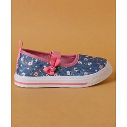 Cute Walk by Babyhug Slip On Casual Shoes With Bow Applique & Floral Print- Blue (Sole Line May Very)