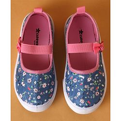 Cute Walk by Babyhug Slip On Casual Shoes With Bow Applique & Floral Print- Blue (Sole Line May Very)