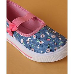 Cute Walk by Babyhug Slip On Casual Shoes With Bow Applique & Floral Print- Blue (Sole Line May Very)