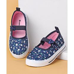 Cute Walk by Babyhug Slip On Casual Shoes With Bow Applique & Floral Print- Navy Blue (Sole Line May Very)