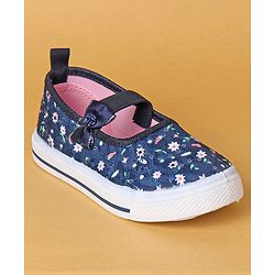 Cute Walk by Babyhug Slip On Casual Shoes With Bow Applique & Floral Print- Navy Blue (Sole Line May Very)