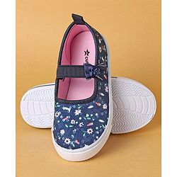 Cute Walk by Babyhug Slip On Casual Shoes With Bow Applique & Floral Print- Navy Blue (Sole Line May Very)
