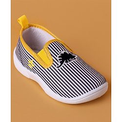 Cute Walk by Babyhug Slip On Casual Striped Shoes with Dino Patch - Yellow