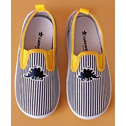 Cute Walk by Babyhug Slip On Casual Striped Shoes with Dino Patch - Yellow