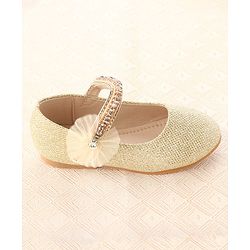 Cute Walk by Babyhug Velcro Closure Belly with Stone Lace & Flower Applique - Gold