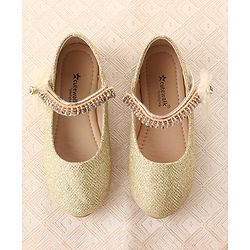 Cute Walk by Babyhug Velcro Closure Belly with Stone Lace & Flower Applique - Gold