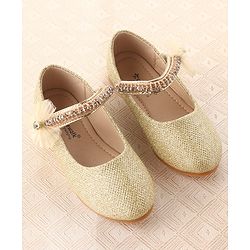 Cute Walk by Babyhug Velcro Closure Belly with Stone Lace & Flower Applique - Gold