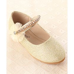 Cute Walk by Babyhug Velcro Closure Belly with Stone Lace & Flower Applique - Gold