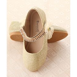 Cute Walk by Babyhug Velcro Closure Belly with Stone Lace & Flower Applique - Gold