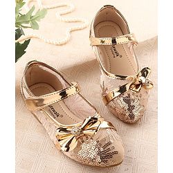 Cute Walk by Babyhug Ballerina Shoes with Bow Applique & Velcro Closure- Champagne
