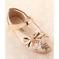 Cute Walk by Babyhug Ballerina Shoes with Bow Applique & Velcro Closure- Champagne
