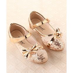 Cute Walk by Babyhug Ballerina Shoes with Bow Applique & Velcro Closure- Champagne