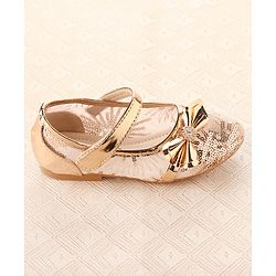 Cute Walk by Babyhug Ballerina Shoes with Bow Applique & Velcro Closure- Champagne