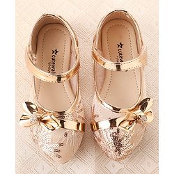 Cute Walk by Babyhug Ballerina Shoes with Bow Applique & Velcro Closure- Champagne