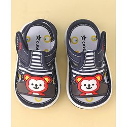 Cute Walk by Babyhug Musical Sandals With Velcro Closure & Teddy Applique - Blue