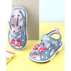 Cute Walk by Babyhug Musical Sandals with Velcro Polka Dot and Bow - Blue