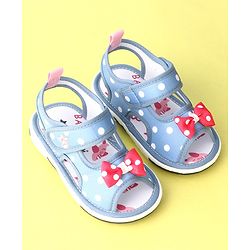 Cute Walk by Babyhug Musical Sandals with Velcro Polka Dot and Bow - Blue